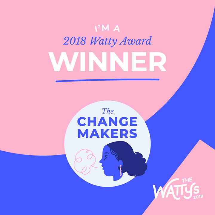 Matériel de communication visuelle distribué aux lauréats des Wattys 2018, dans la catégorie des acteurs du changement.